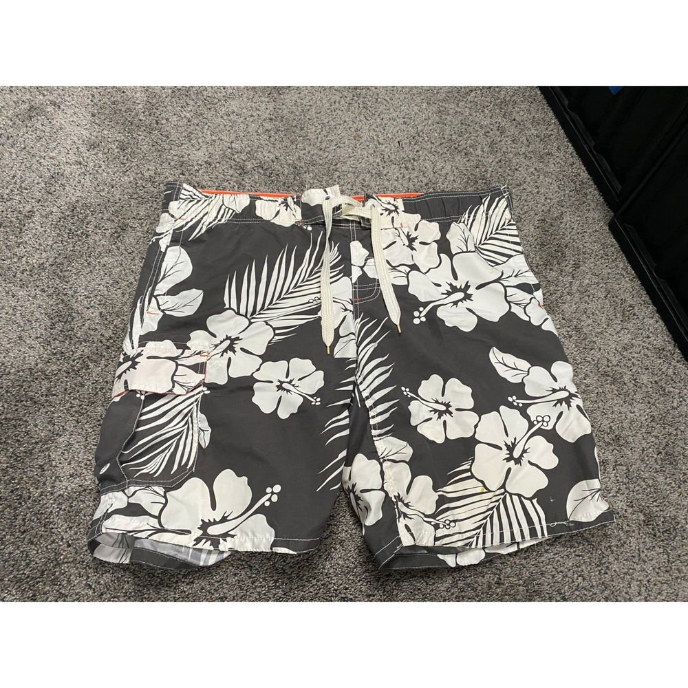 Arizona Swim Trunks Tropical Hibiscus Floral Grey Large